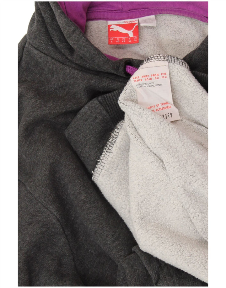 PUMA Pull à capuche graphique pour femme UK 14 Large Gris Coton