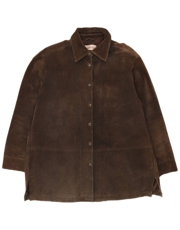 ELENA MIRO Veste en daim surdimensionnée pour femme UK 14 Grand cuir marron