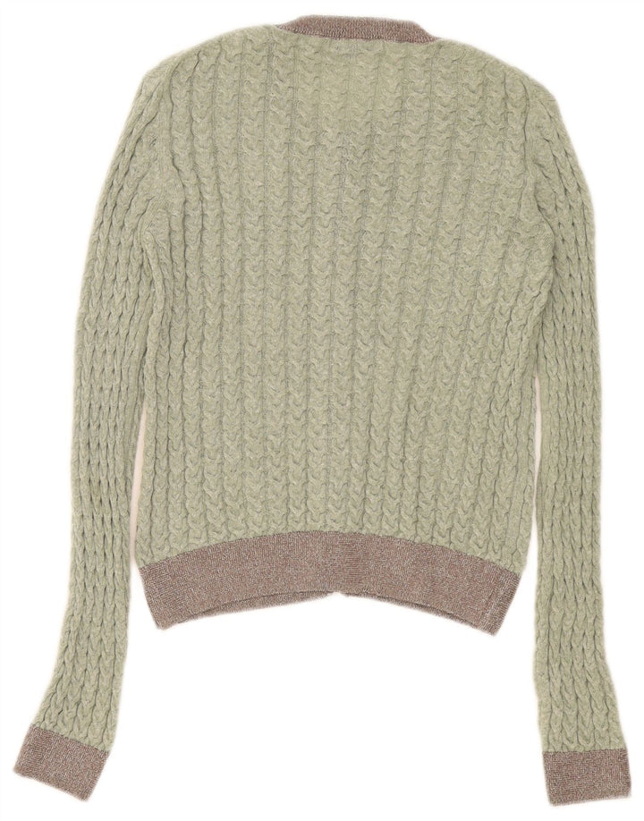 Zara Cardigan Femme Pull UK 12 Vert Moyen Colorblock