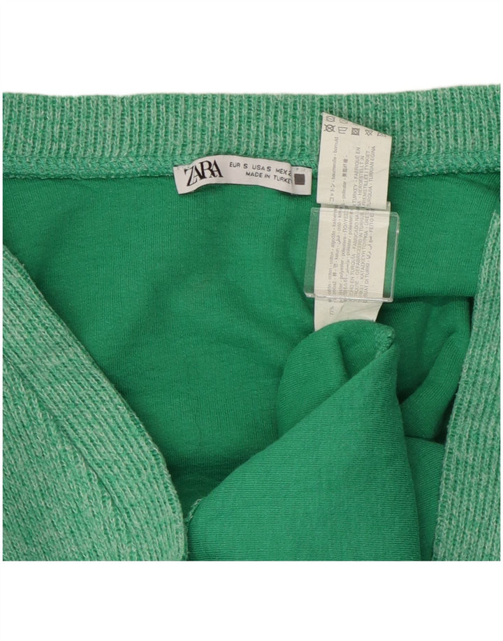 ZARA Femme Cardigan court surdimensionné UK 10 Petit coton vert
