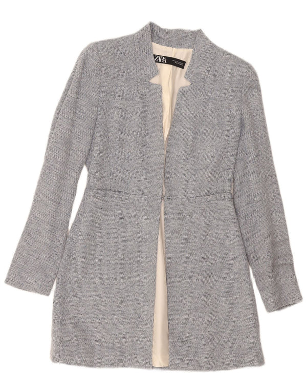 Zara Veste blazer longue pour femme UK 4 XS Bleu Chevron Moderne