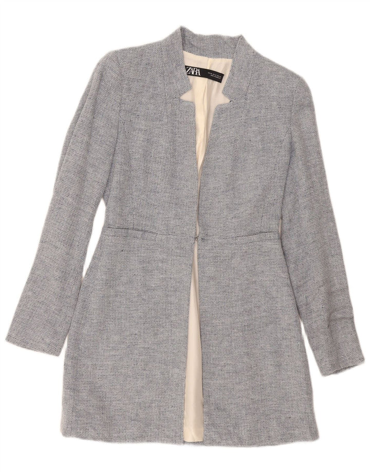 Zara Veste blazer longue pour femme UK 4 XS Bleu Chevron Moderne