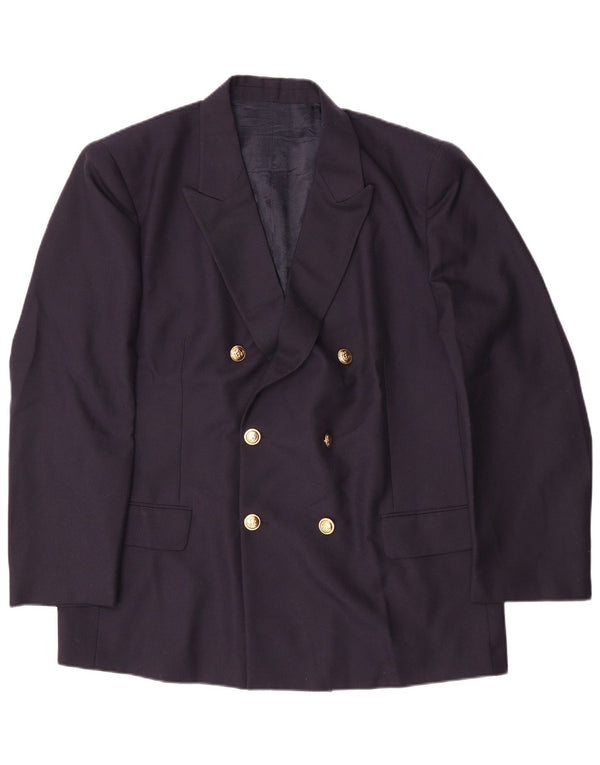 Veste Blazer Double Boutonnage Vintage Homme IT 58 4XL Laine Vierge Bleu Marine