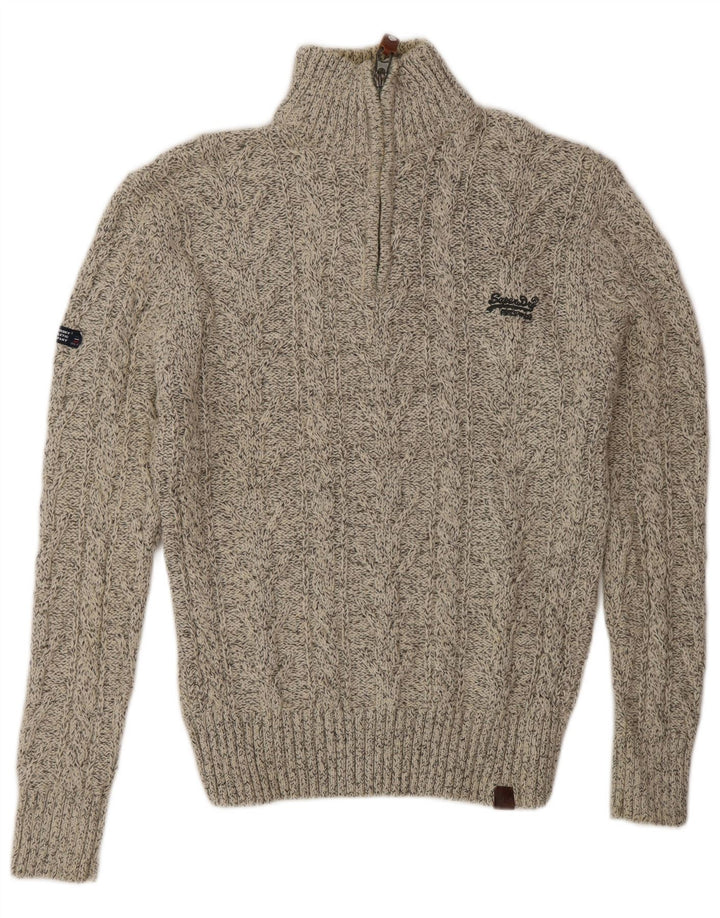 Superdry Pull Col Zippé Homme Gris Moyen Acrylique Moucheté