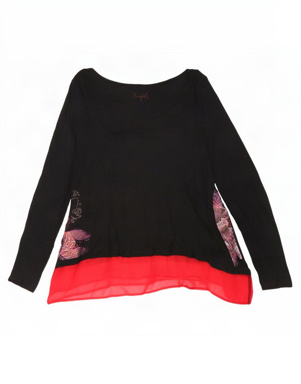 Desigual Tunique Asymétrique à Manches Longues pour Femme UK 14 Grand Noir Floral