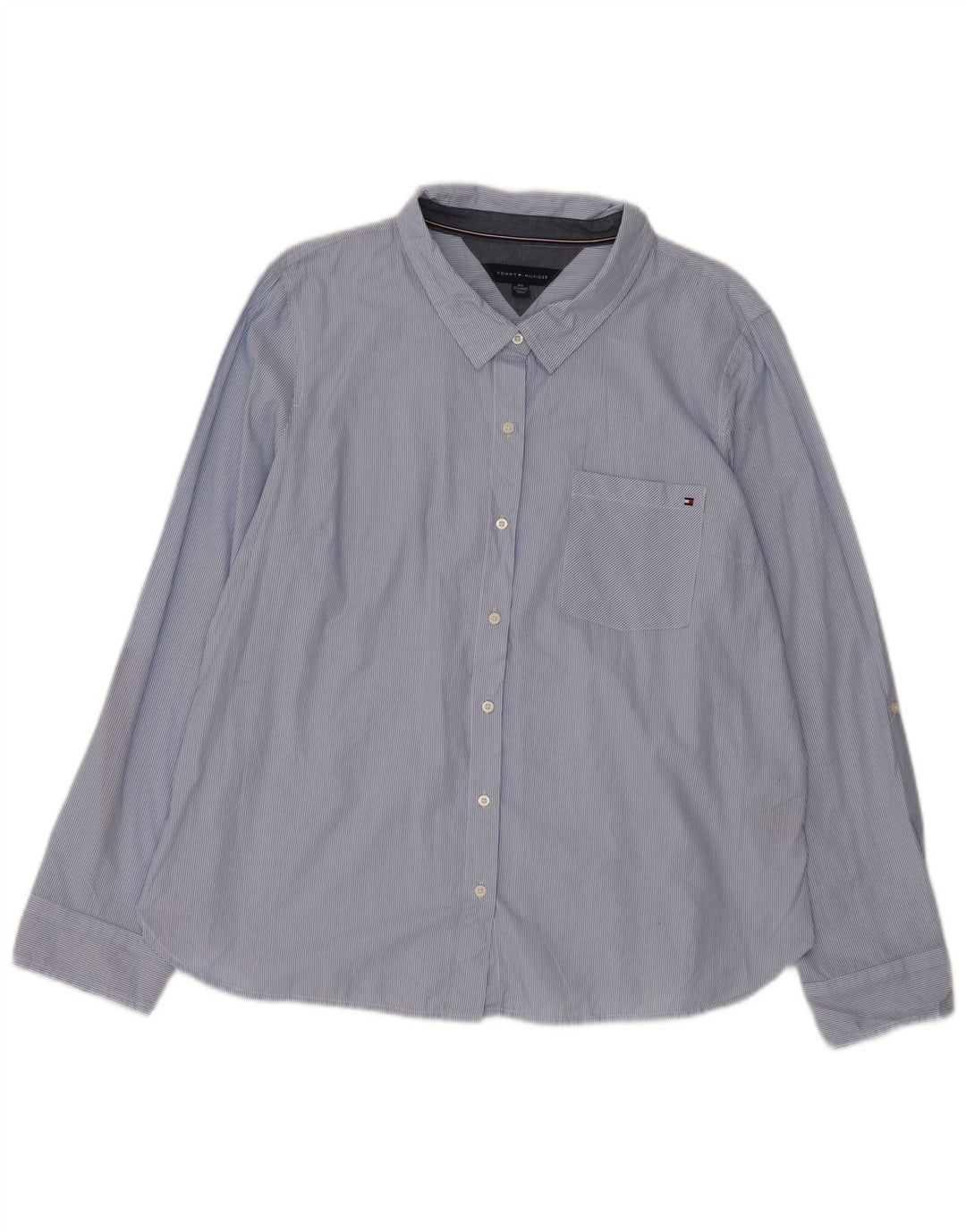 TOMMY HILFIGER Chemise Femme UK 20 2XL Coton à fines rayures bleues