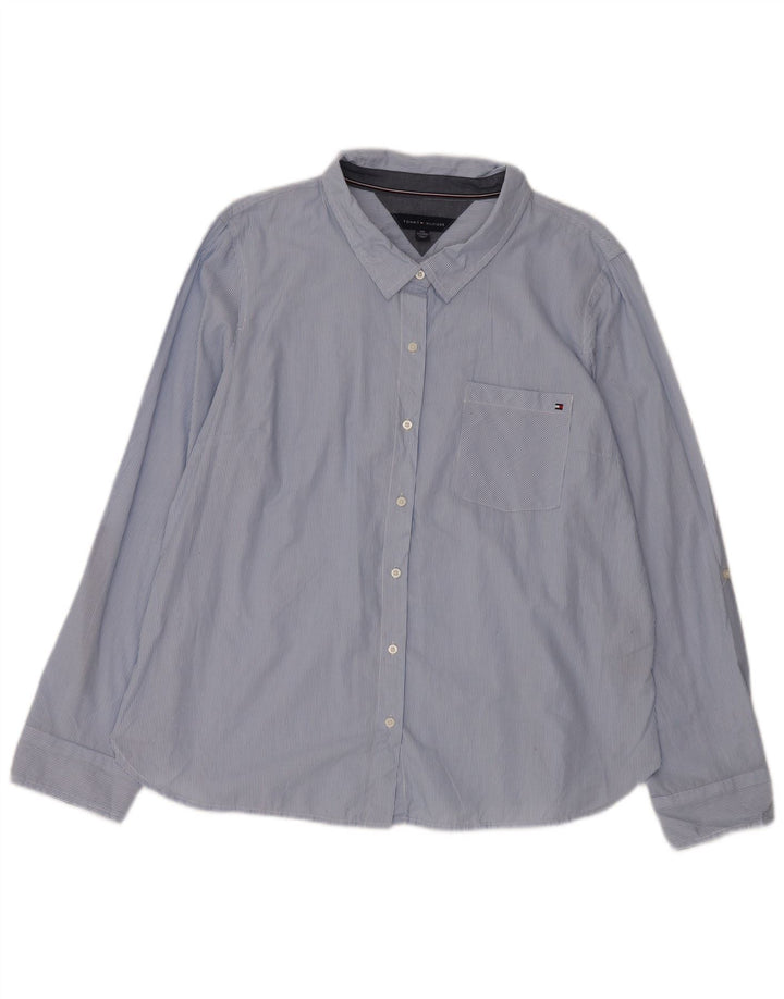 TOMMY HILFIGER Chemise Femme UK 20 2XL Coton à fines rayures bleues