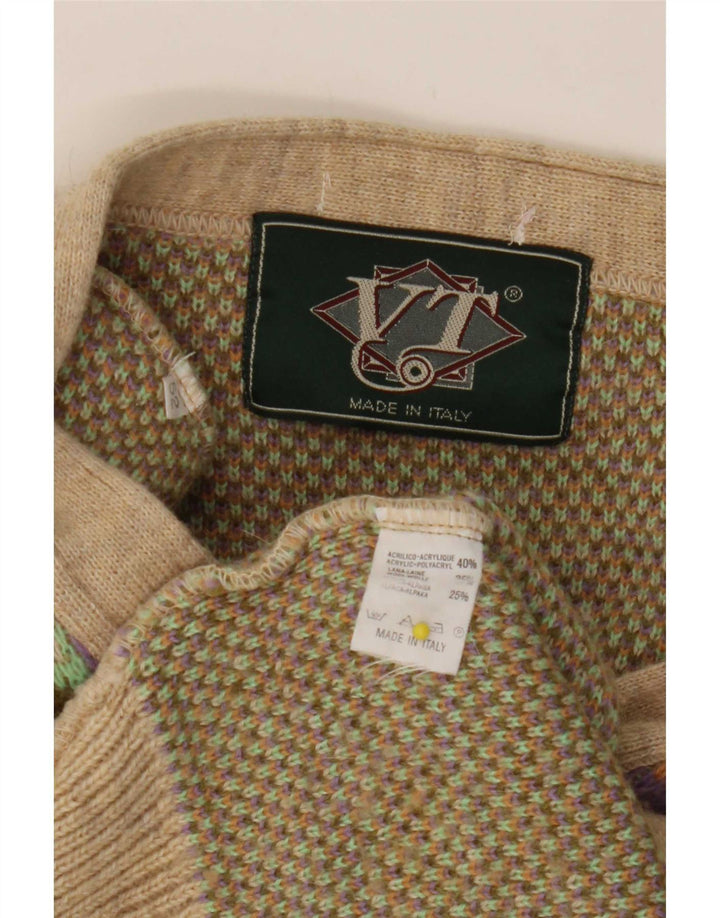 vintage Mens Cardigan Sweater Moyen Multicolore Géométrique Acrylique