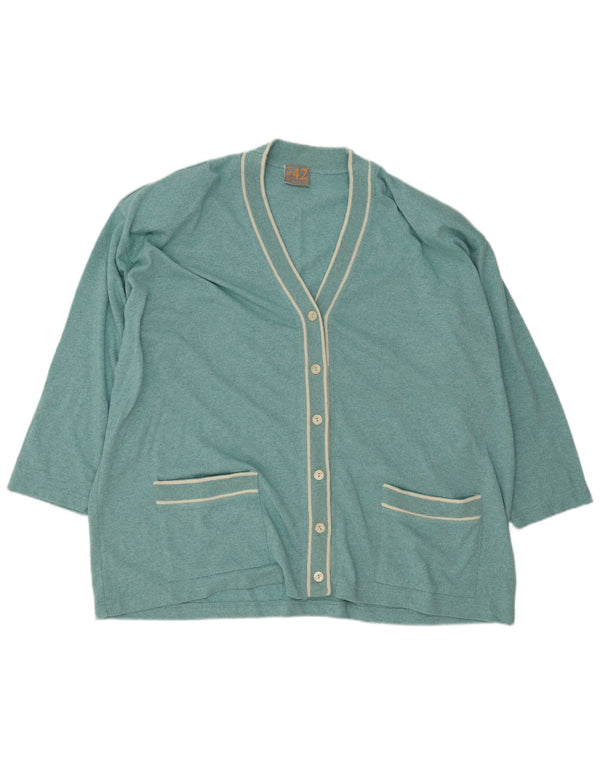 vintage Femme Cardigan Pull IT 56 4XL Turquoise Rayé Acrylique
