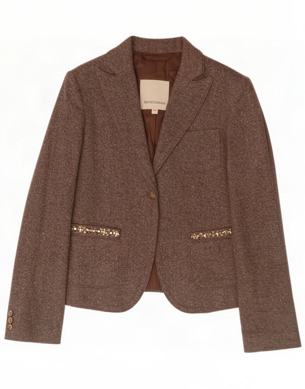 Henry Cottons Veste blazer 1 bouton pour femme IT 44 Laine marron moyen