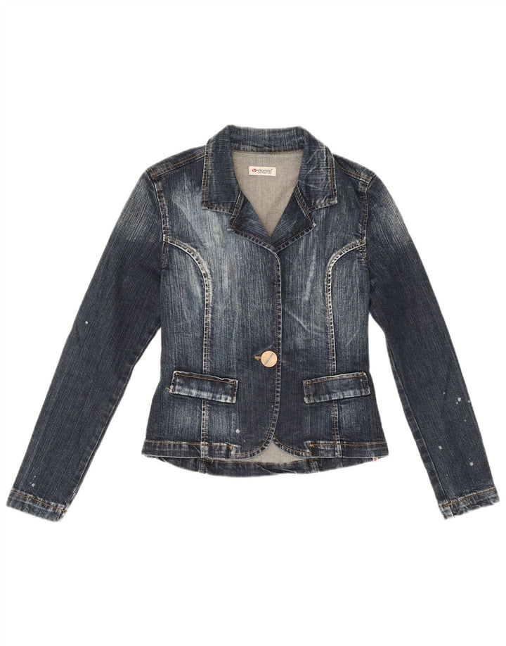 Vitamina Veste blazer en denim à 1 bouton pour femme UK 14 Bleu moyen Coton