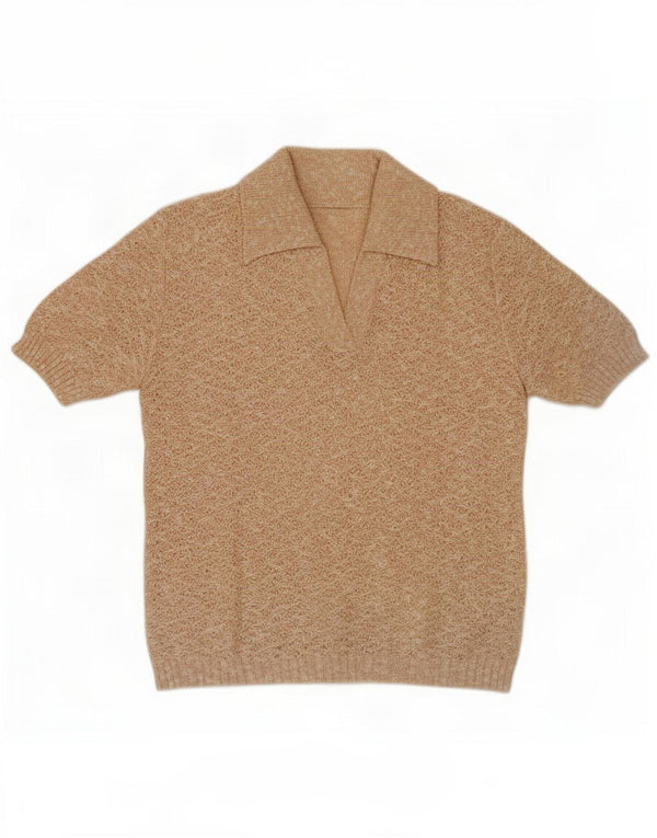 vintage Femme Polo Neck Jumper Pull UK 10 Petit Beige Moucheté