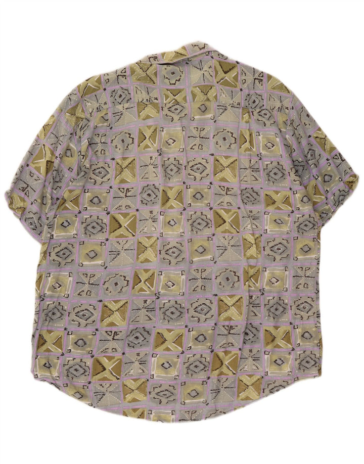 VINTAGE Chemise Manches Courtes Homme XL Viscose Géométrique Multicolore