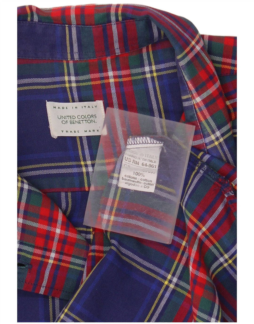 Benetton Chemise Homme Petit Bleu Plaid Coton
