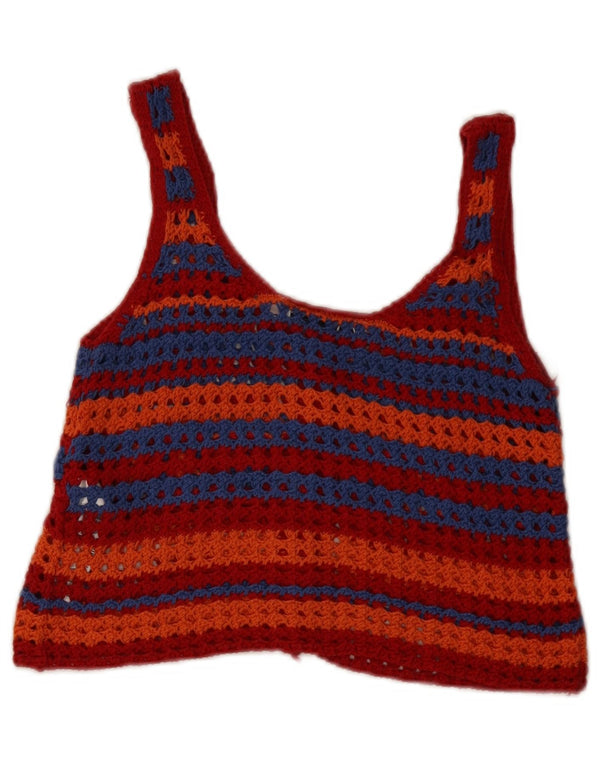 Zara Womens Haut court sans manches au crochet UK 8 Petit coton géométrique rouge