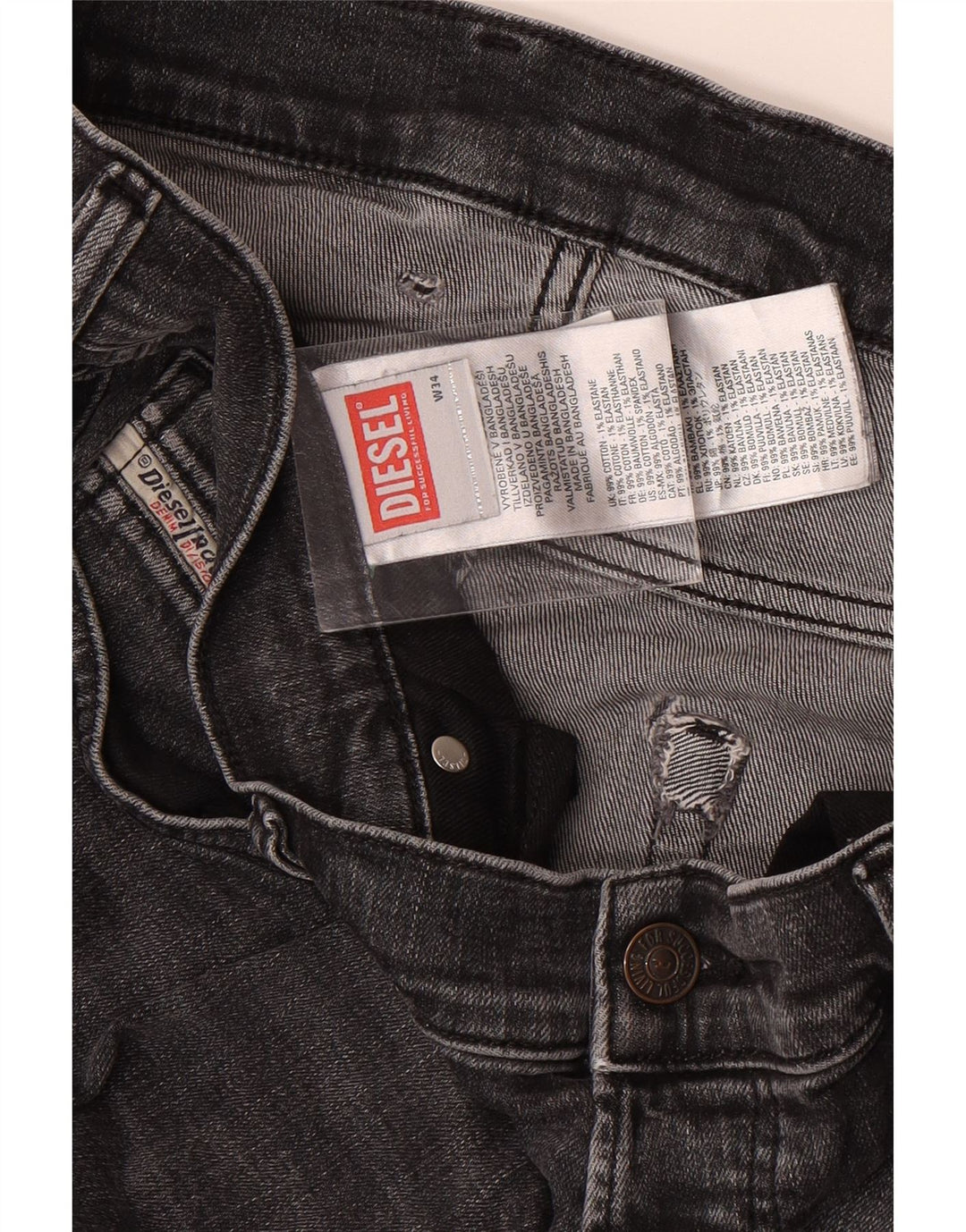 Diesel Jean Slim W34 L33 Homme Gris Coton