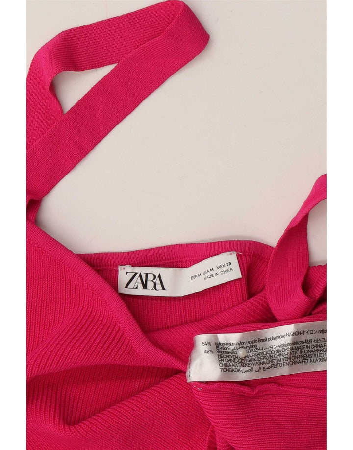 Zara Womens Knit Crop Top UK 12 Nylon Rose Moyen