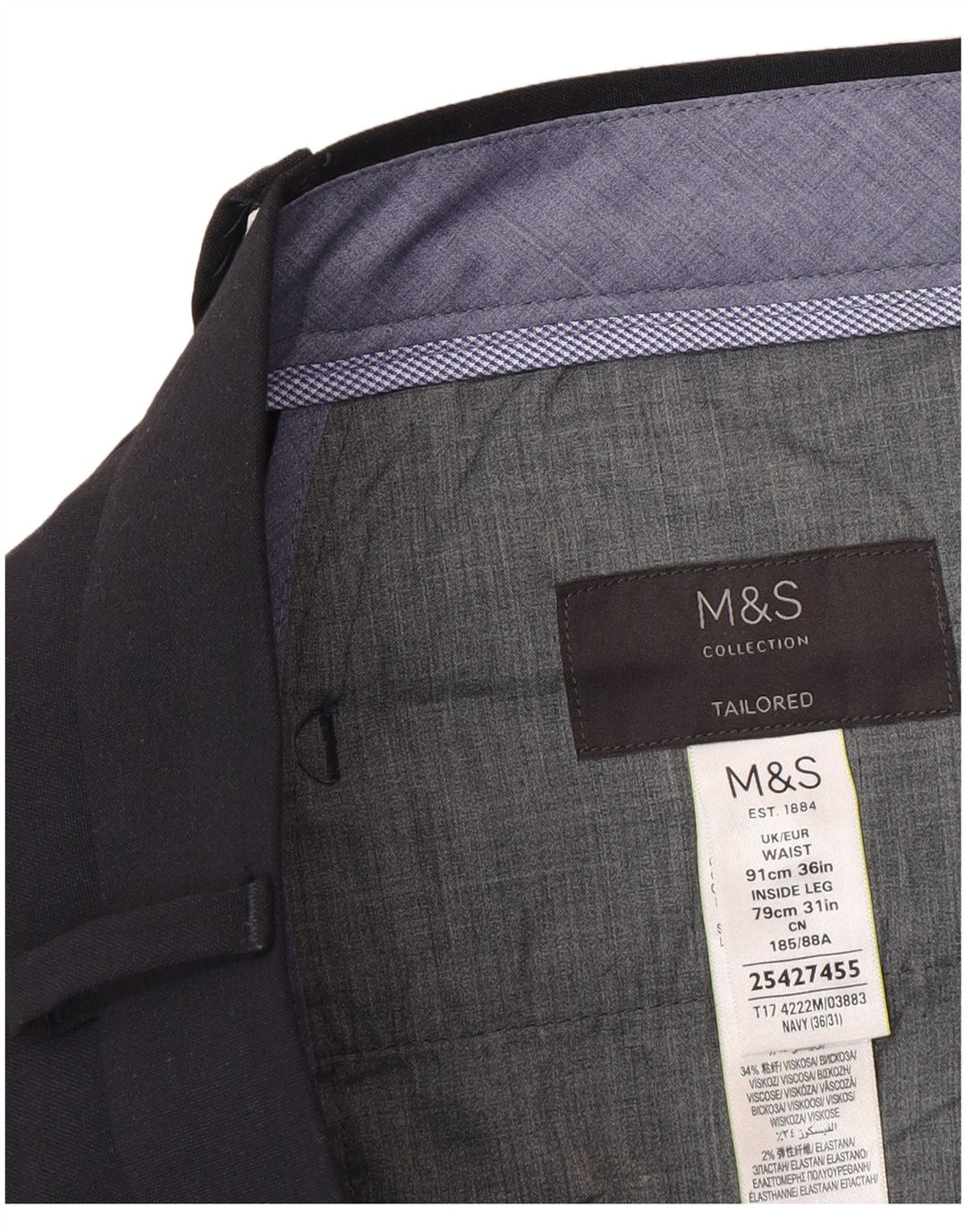 Marks & Spencer Pantalon de costume slim sur mesure pour homme W36 L31 Bleu marine