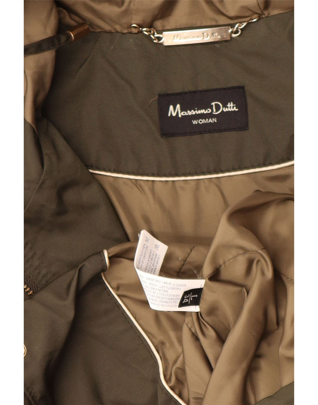 MASSIMO DUTTI Veste Parka à capuche pour femme UK 16 Large Vert Polyester