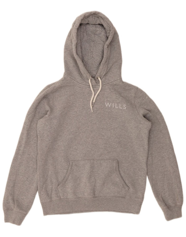 JACK WILLS Pull à capuche graphique pour femme UK 8 petit coton gris