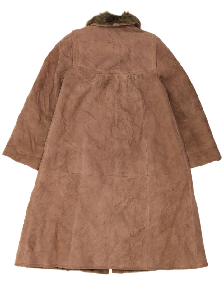 VINTAGE Manteau en peau de mouton femme UK 14 Grand Beige