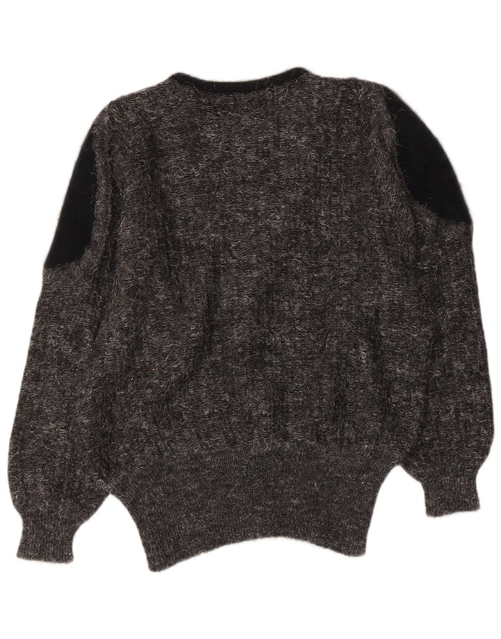 VINTAGE Pull col V femme IT 44 Gris moyen Colourblock