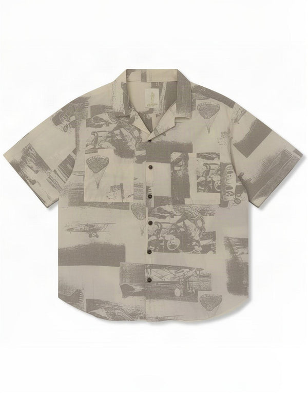 Chemise vintage à manches courtes pour hommes à motif abstrait grand gris