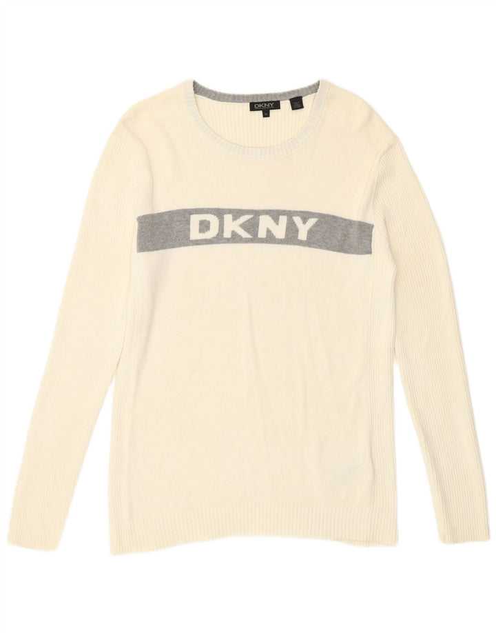 Dkny Pull graphique à col bateau pour homme en coton color block blanc moyen