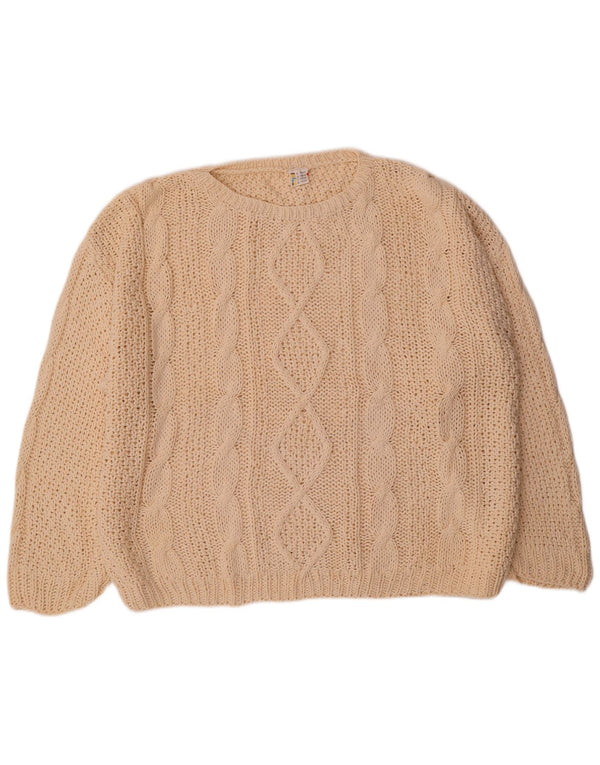 vintage Femmes Surdimensionné Col Bateau Pull Pull EU 36/38 Petit Blanc Cassé