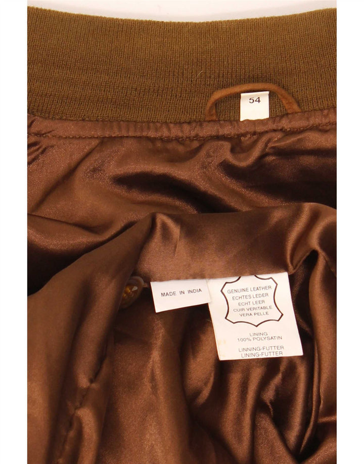 vintage Mens Suede Bomber Jacket IT 54 2XL Cuir Marron