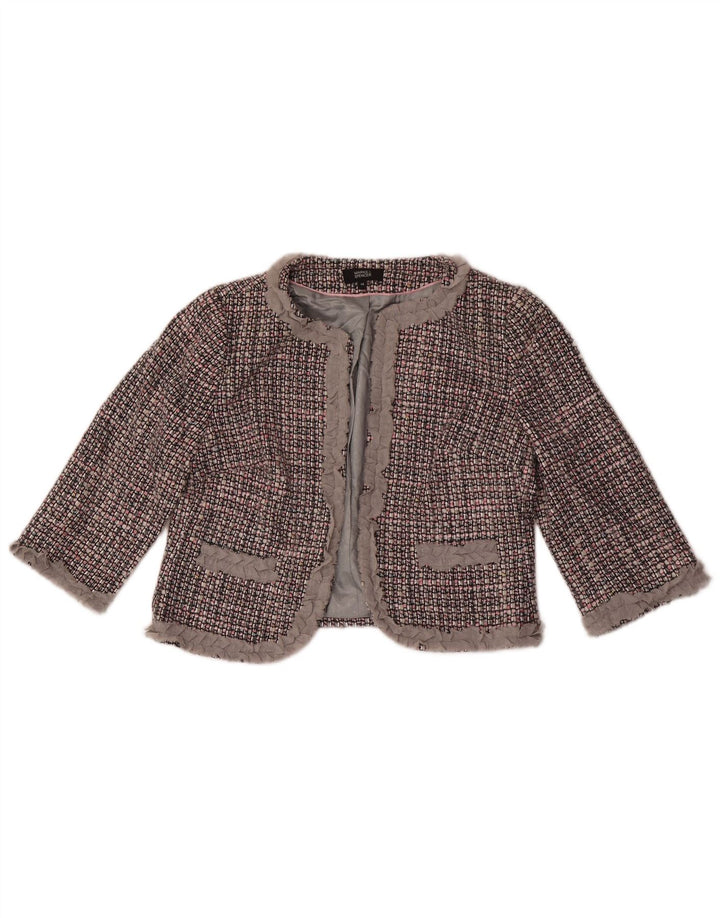 Marks & Spencer Veste boléro à manches 3/4 pour femme UK 14 Gris moyen à carreaux
