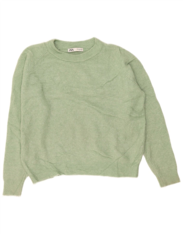 Zara Pull surdimensionné à col rond pour femme UK 14 Nylon vert moyen