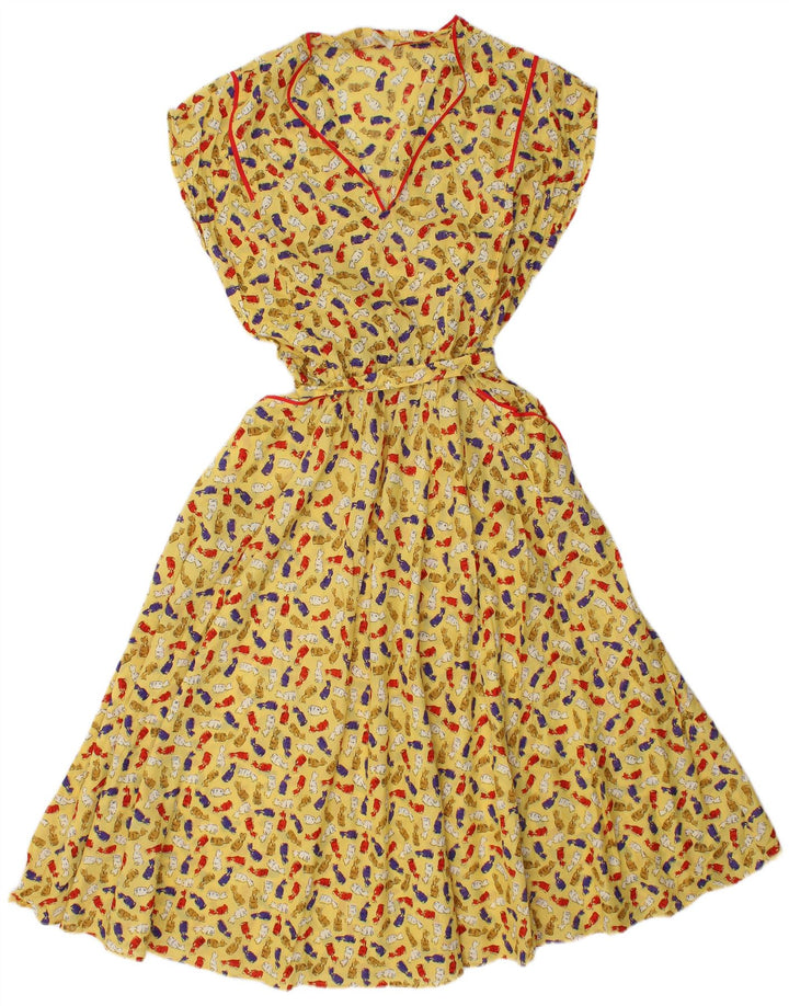 vintage Femme Motif Abstrait Maxi Robe IT 46 Grand Jaune