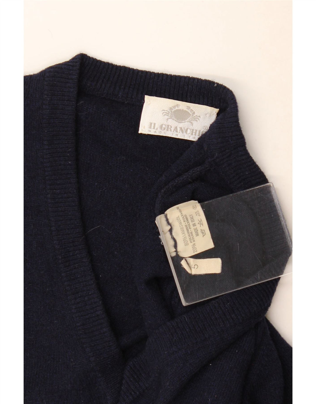 Il Granchio Pull Col V Homme Large Bleu Marine Laine d'Agneau