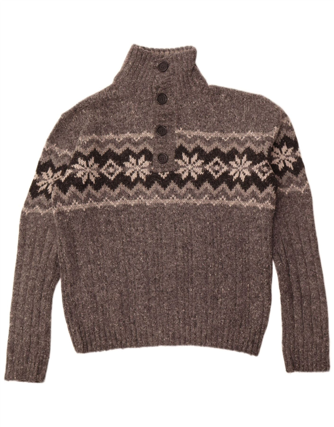 Marks & Spencer Pull à col boutonné pour homme en laine Fair Isle Gris Taille L