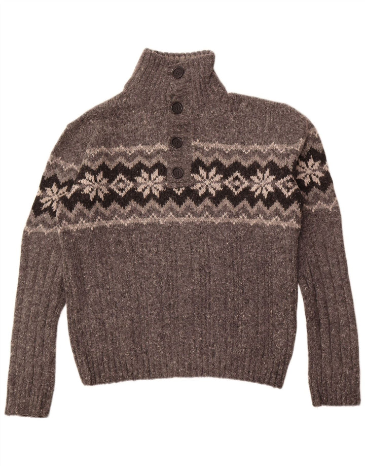 Marks & Spencer Pull à col boutonné pour homme en laine Fair Isle Gris Taille L