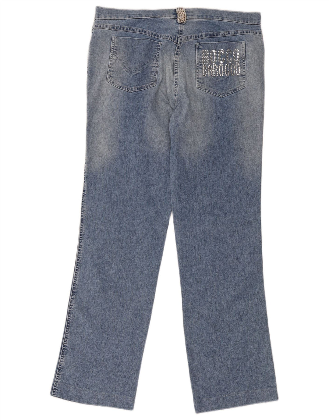 Roccobarocco Jean droit graphique femme W34 L31 coton bleu