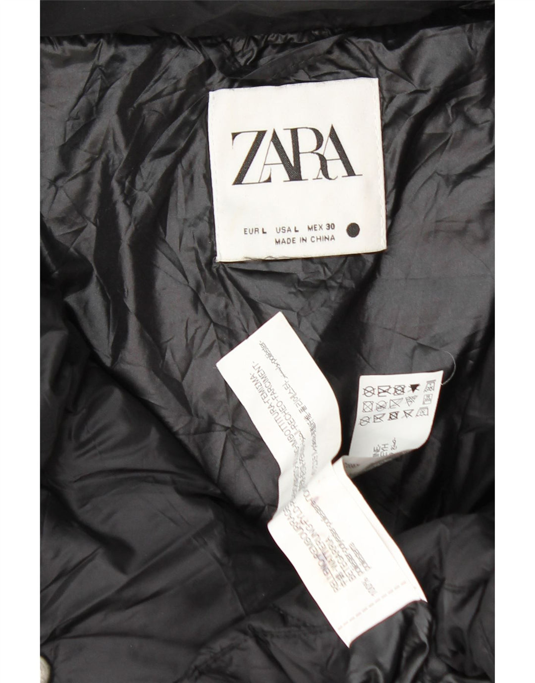 ZARA Veste matelassée surdimensionnée pour femme UK 16 Large Noir Polyester