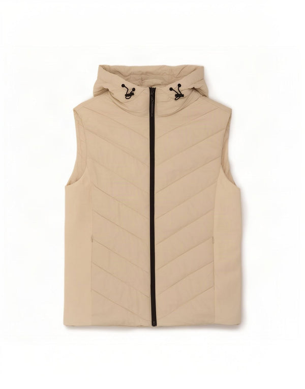 Zara Femme Gilet Rembourré À Capuche UK 18 XL Blanc Cassé