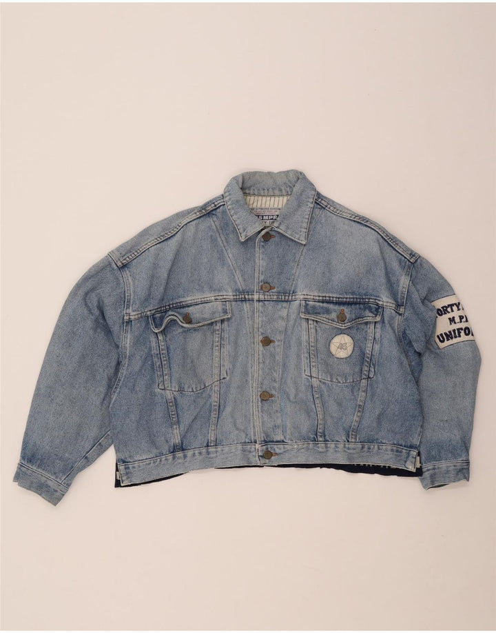 UNIFORM Veste en jean crop graphique pour femme UK 14 Large Bleu