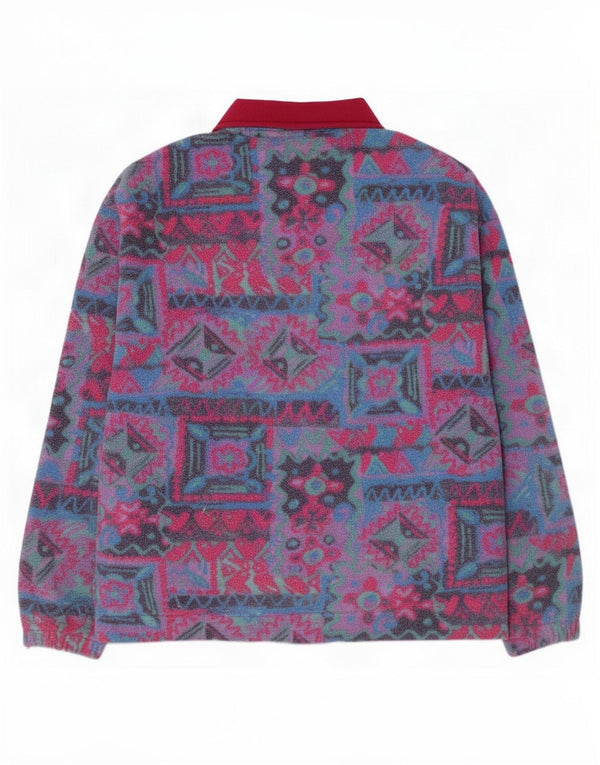 vintage Femme Veste polaire surdimensionnée UK 10 Petit Géométrique multicolore