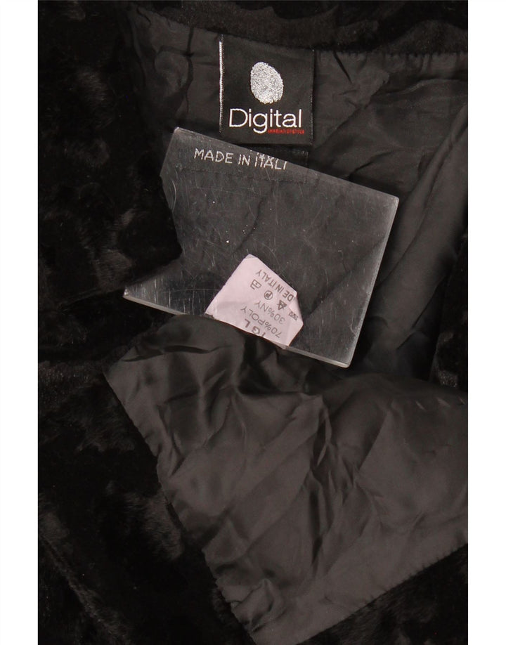 VINTAGE Femme Fausse Fourrure Boléro Veste UK 14 Grand Noir Polyester