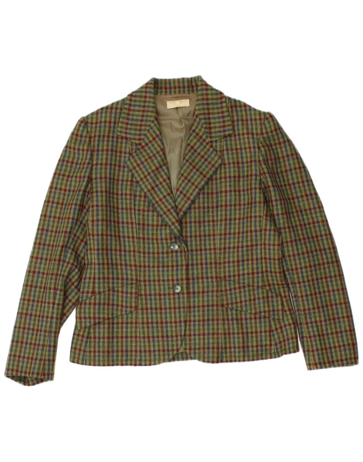 vintage Femmes 2 Bouton 2 Pièces Jupe Ensemble UK 12 Moyen W26 Kaki Check