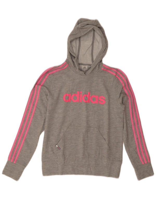 Adidas Pull à capuche graphique pour femme UK 14 Gris moyen en coton moucheté