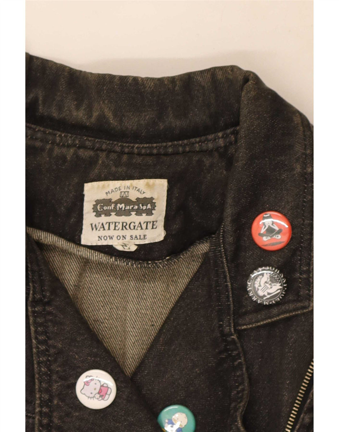 vintage Femmes Surdimensionné Crop Denim Biker Veste UK 14 Moyen Noir Coton