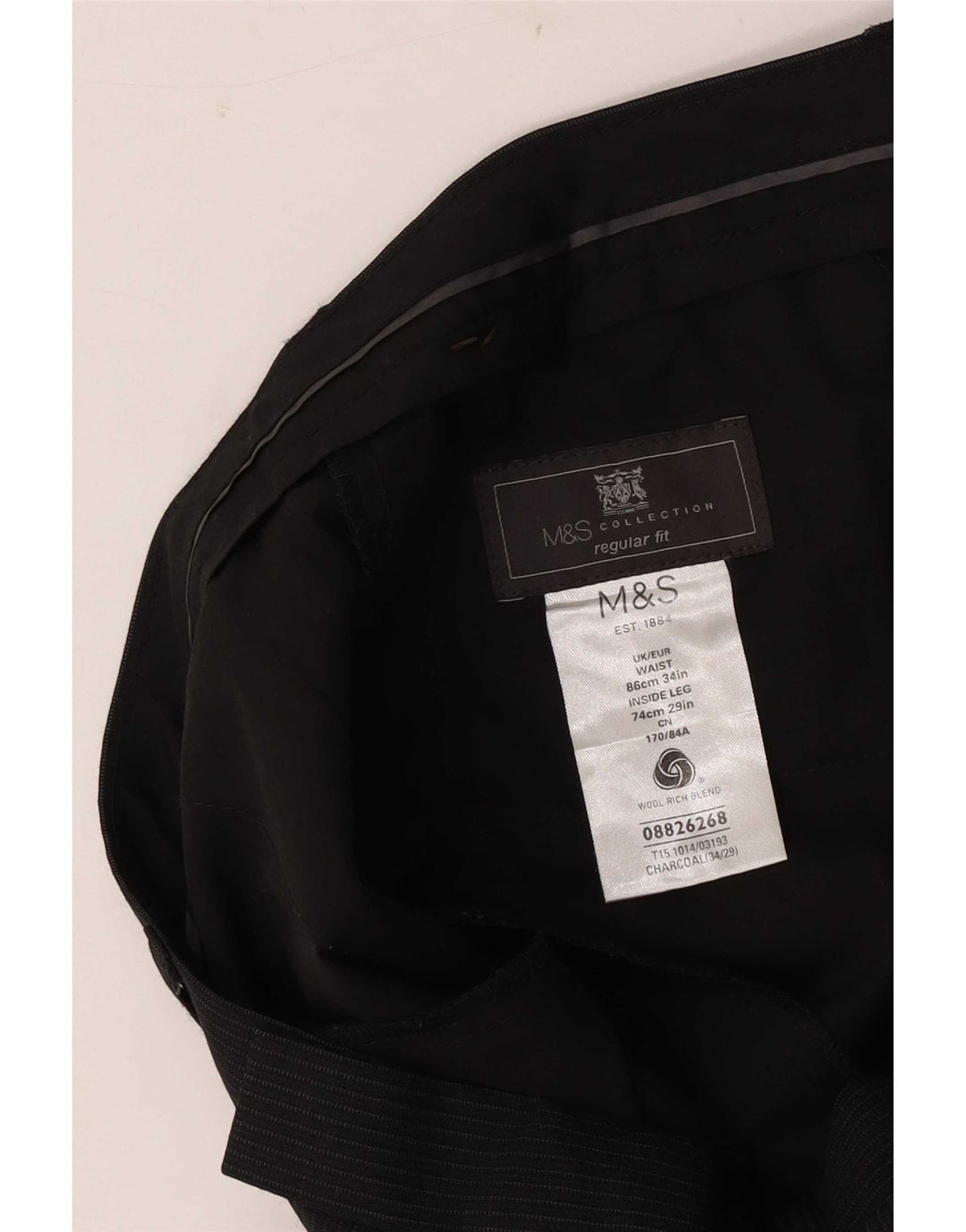 Marks & Spencer Pantalon décontracté coupe régulière pour homme W34 L29 laine rayée gris