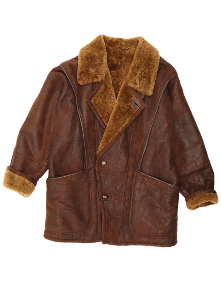 Vinci Veste en peau de mouton pour homme UK 40 Large peau de mouton marron