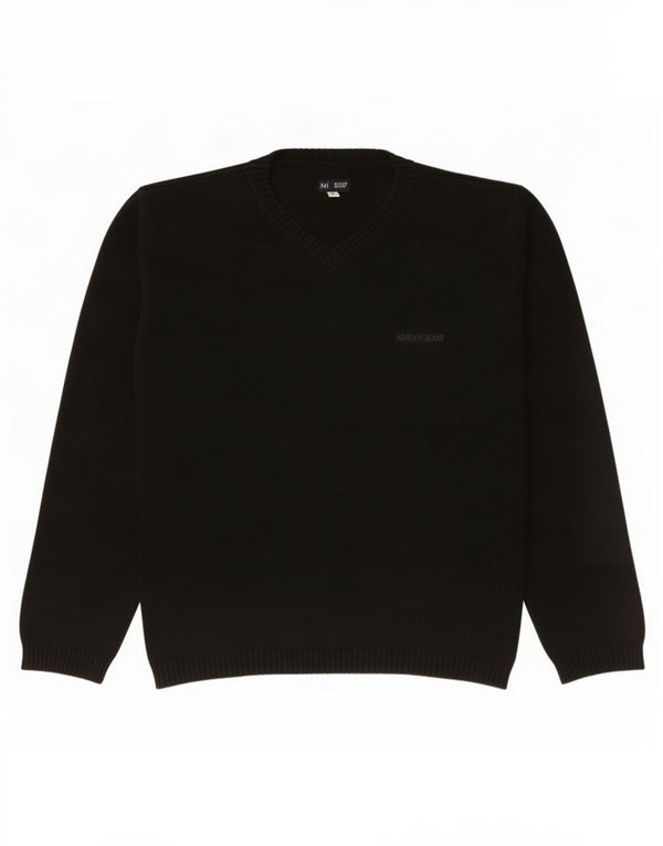 Armani Jeans Pull col V pour homme en coton noir Large