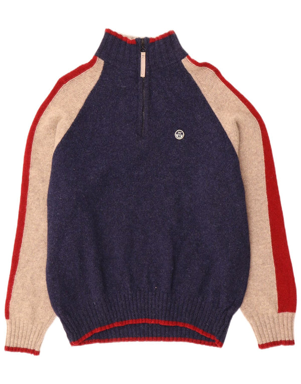 North Sails Pull à col zippé pour homme en laine color block bleu marine moyen