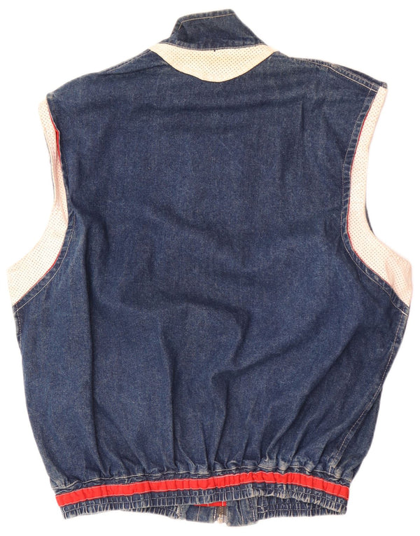 vintage Mens Denim Gilet UK 40 Grand Colorblock Bleu